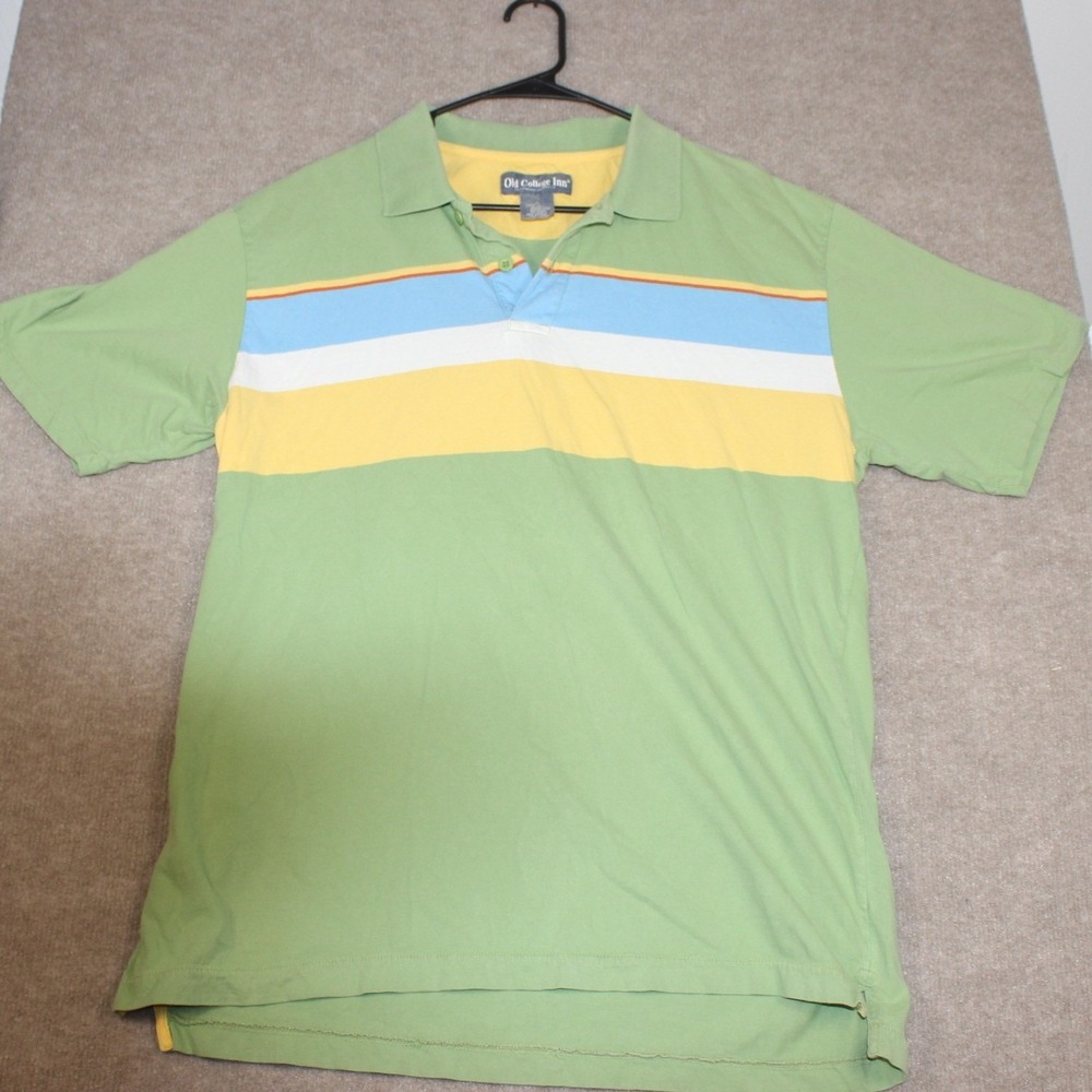 Old College Inn Mens XL Green Striped Short Sleeve Cotton Polo Shirt